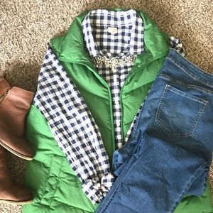 J CREW navy gingham button up sz XL EUC